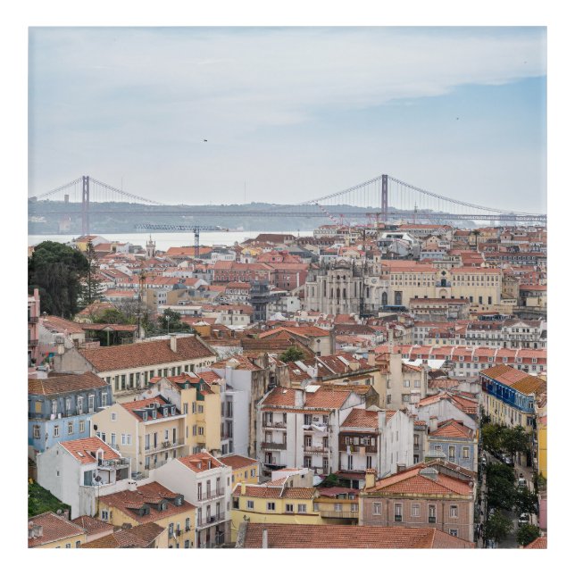 View of Lisbon old town and 25th of April Bridge Acrylic Print (Front)