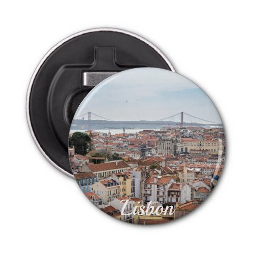 View of Lisbon old town and 25th of April Bridge Bottle Opener