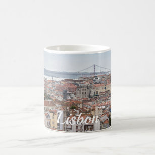 View of Lisbon old town and 25th of April Bridge Coffee Mug