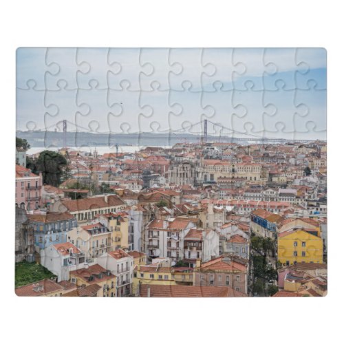 View of Lisbon old town and 25th of April Bridge Jigsaw Puzzle