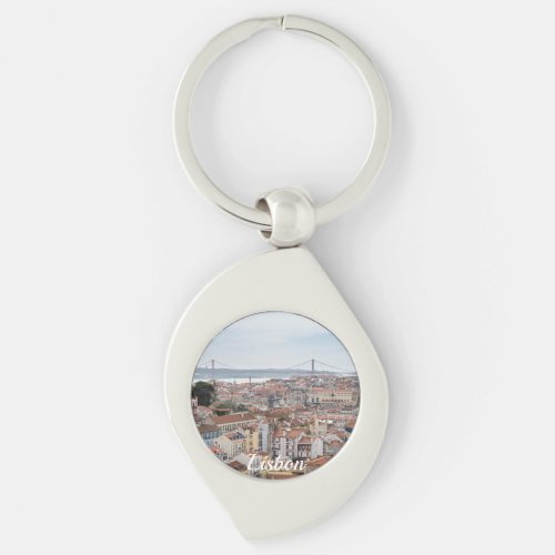 View of Lisbon old town and 25th of April Bridge Keychain