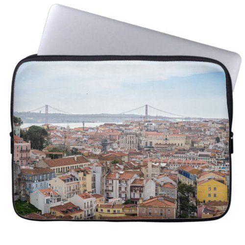 View of Lisbon old town and 25th of April Bridge Laptop Sleeve