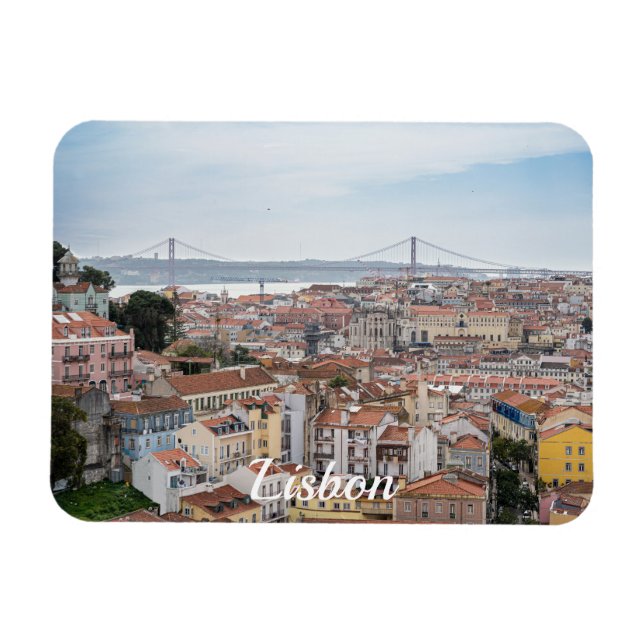 View of Lisbon old town and 25th of April Bridge Magnet (Horizontal)