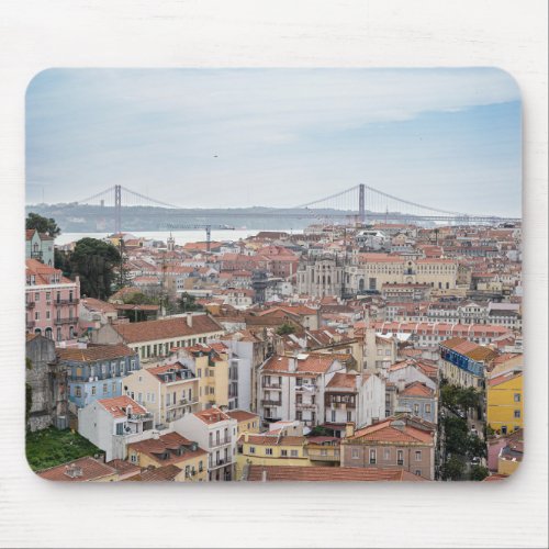 View of Lisbon old town and 25th of April Bridge Mouse Pad