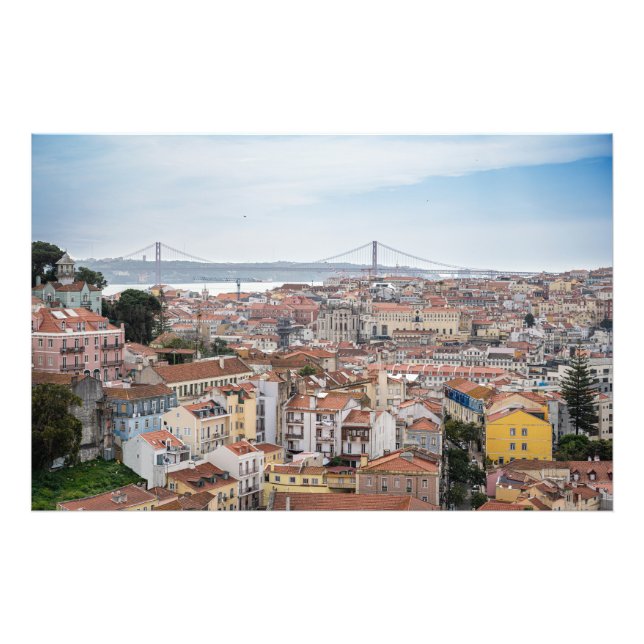 View of Lisbon old town and 25th of April Bridge Photo Print (Front)
