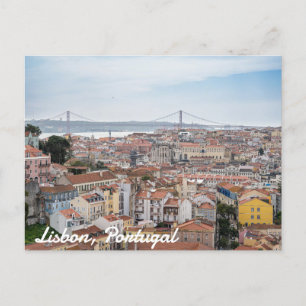 View of Lisbon old town and 25th of April Bridge Postcard