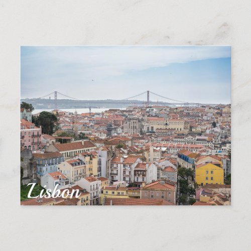View of Lisbon old town and 25th of April Bridge Postcard