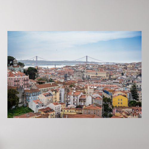 View of Lisbon old town and 25th of April Bridge Poster