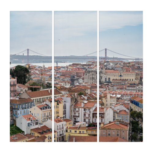 View of Lisbon old town and 25th of April Bridge Triptych