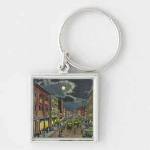 View of Lisbon Street at Night Keychain
