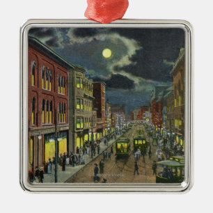 View of Lisbon Street at Night Metal Ornament