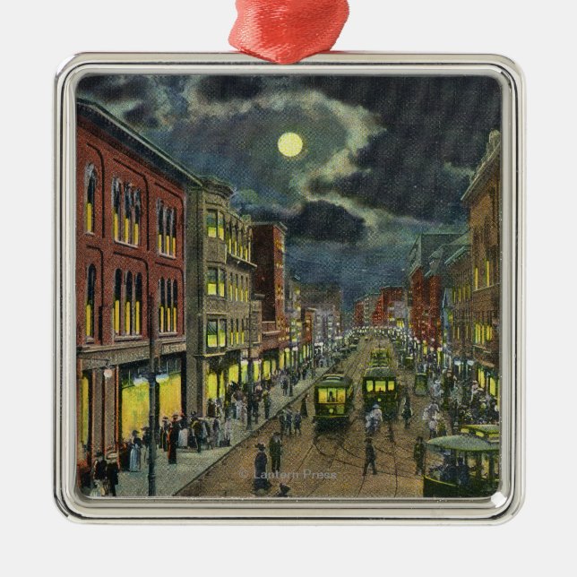 View of Lisbon Street at Night Metal Ornament (Front)