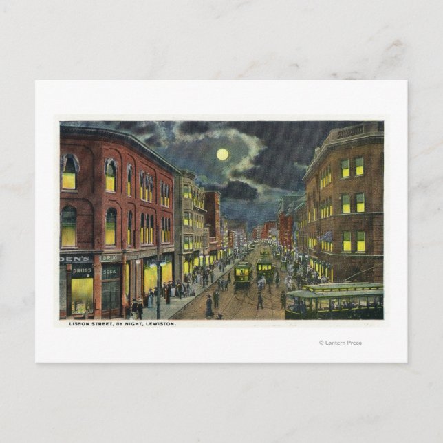 View of Lisbon Street at Night Postcard (Front)