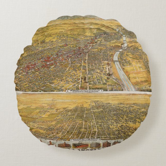 View Of Los Angeles, 1894 Round Pillow (Front)