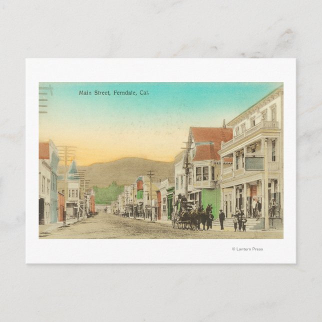 View of Main Street, Horse Carriage Postcard (Front)