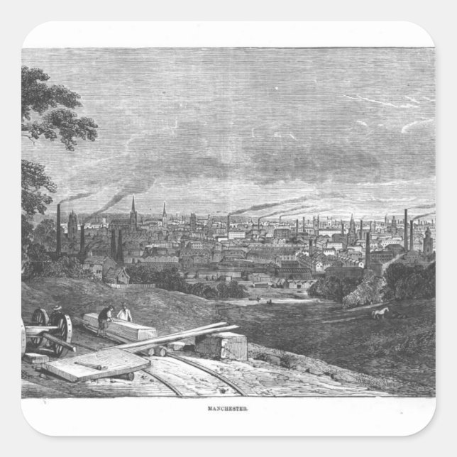 View of Manchester, engraved by T.Gustyne Square Sticker (Front)