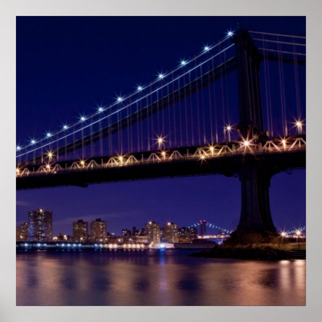 View of Manhattan bridge at night Poster (Front)
