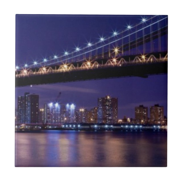 View of Manhattan bridge at night Tile (Front)