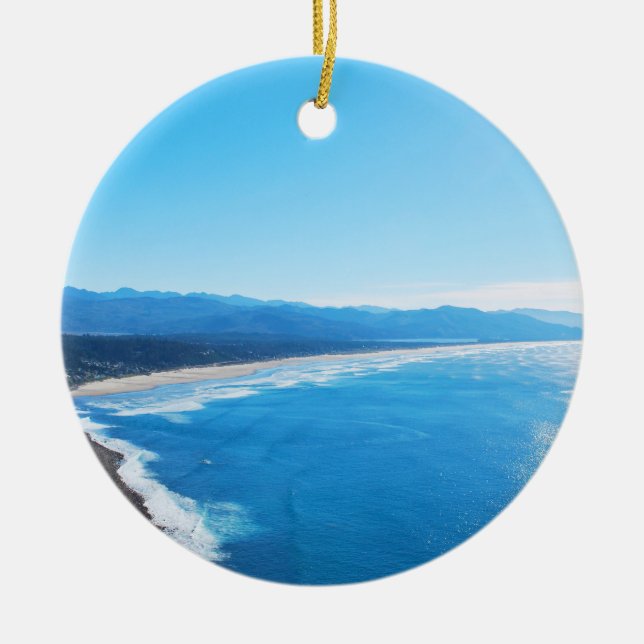 View of Manzanita Beach, Oregon Coast Ceramic Ornament (Front)