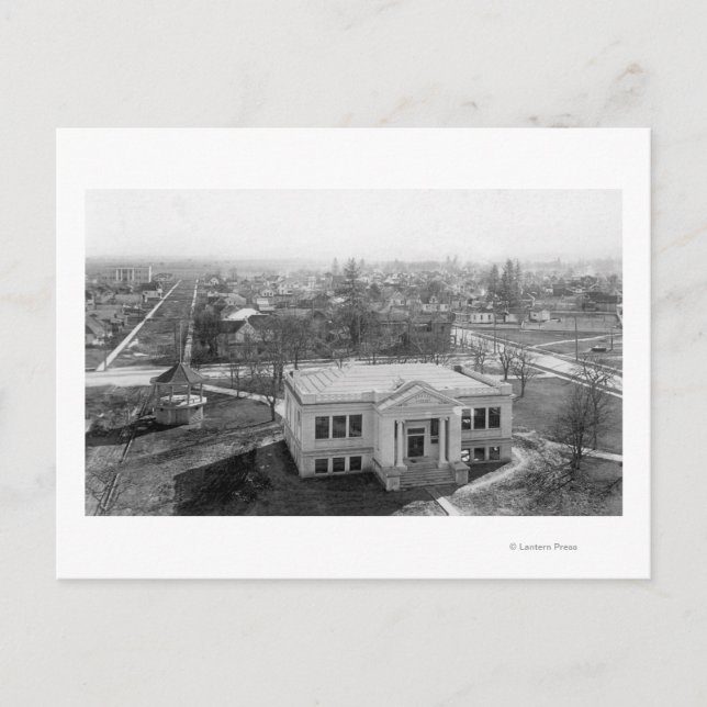 View of Medford, Oregon and Library Photograph Postcard (Front)