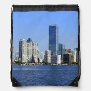 View of Miami Skyline Drawstring Bag