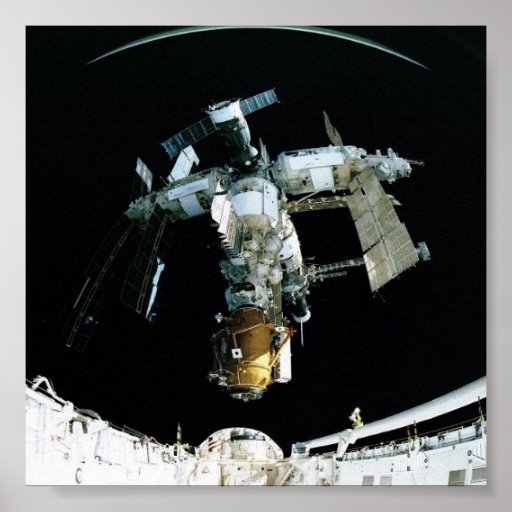 View of Mir Space Station from Shuttle Atlantis Poster | Zazzle