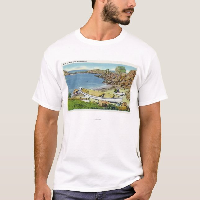 View of Monhegan Island, Beach Scene T-Shirt (Front)