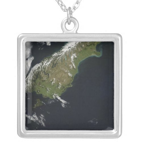 View of most of the South Island of New Zealand Silver Plated Necklace