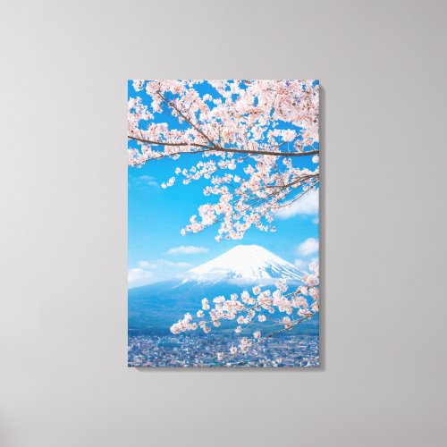 View of Mount Fuji with Cherry Blossoms Canvas Print
