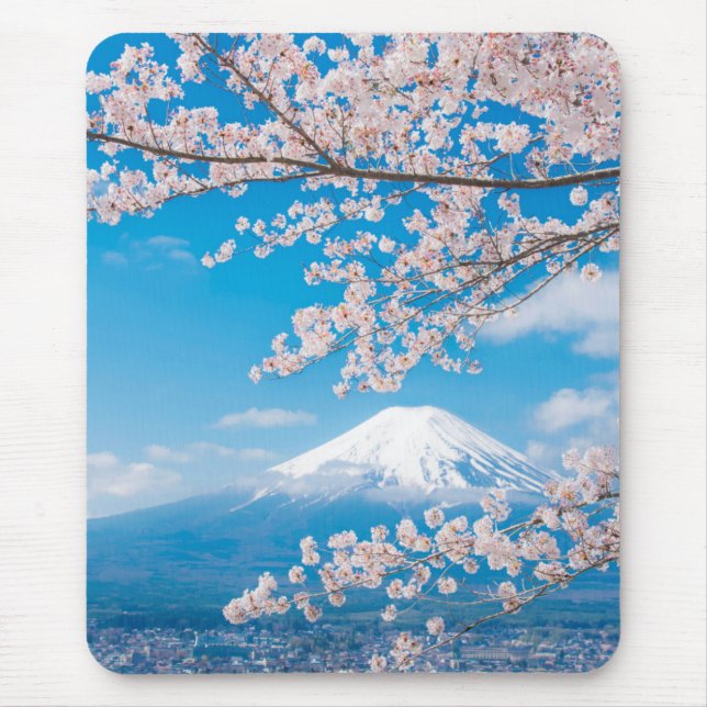 View of Mount Fuji with Cherry Blossoms Mouse Pad (Front)
