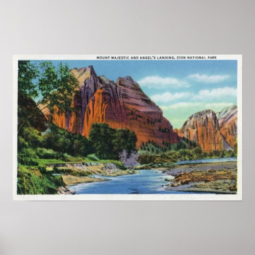 View of Mount Majestic and Angels Landing Poster