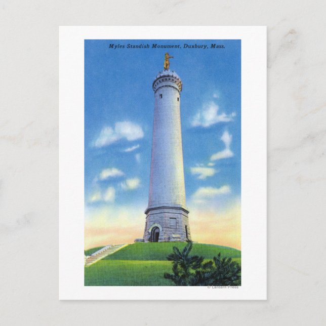 View of Myles Standish Monument Postcard (Front)