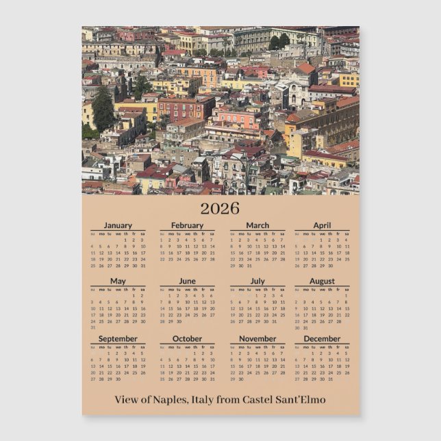 View of Naples, Italy 2026 Calendar Magnetic Card (Front)