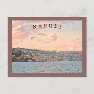 VIEW OF NAPOLI/NAPLES, ITALY SUNSET FROM  THE SEA
