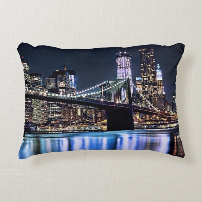 View of New York's Brooklyn bridge reflection Accent Pillow (Front)