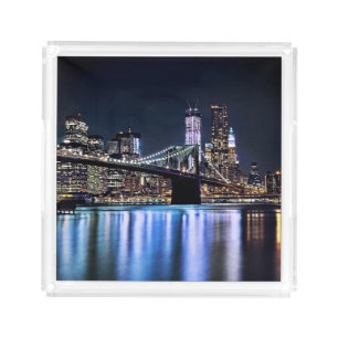 View of New York's Brooklyn bridge reflection Acrylic Tray