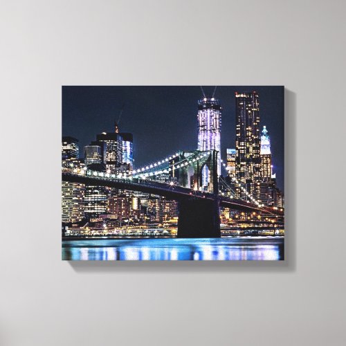 View of New Yorks Brooklyn bridge reflection Canvas Print