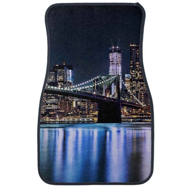 View of New York's Brooklyn bridge reflection Car Mat (Front)