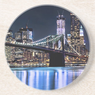 View of New York's Brooklyn bridge reflection Coaster