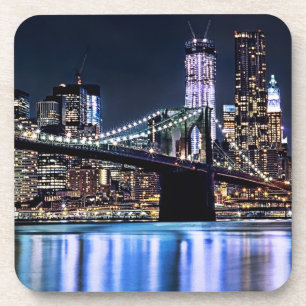 View of New York's Brooklyn bridge reflection Coaster