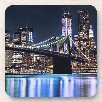 View Of New York's Brooklyn Bridge Reflection Coaster by iconicnewyork at Zazzle