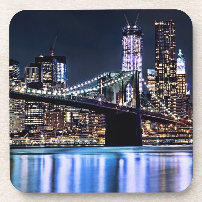 View of New York's Brooklyn bridge reflection Coaster (Front)
