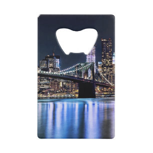 View of New York's Brooklyn bridge reflection Credit Card Bottle Opener