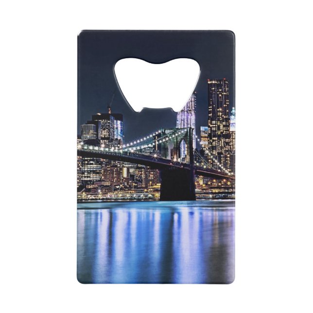 View of New York's Brooklyn bridge reflection Credit Card Bottle Opener (Front)