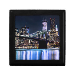 View of New York's Brooklyn bridge reflection Jewelry Box