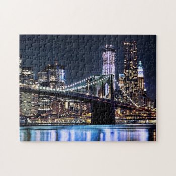View Of New York's Brooklyn Bridge Reflection Jigsaw Puzzle by iconicnewyork at Zazzle