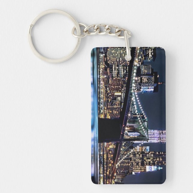 View of New York's Brooklyn bridge reflection Keychain (Front)