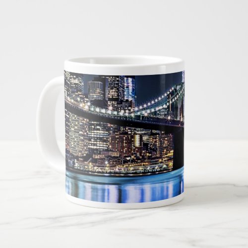 View of New Yorks Brooklyn bridge reflection Large Coffee Mug