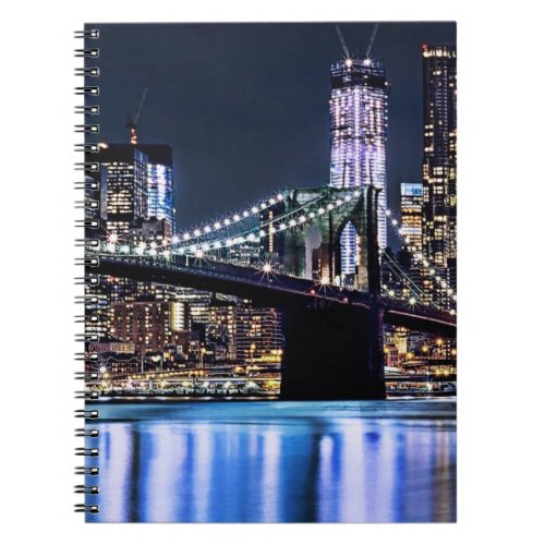 View of New Yorks Brooklyn bridge reflection Notebook