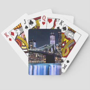 View of New York's Brooklyn bridge reflection Poker Cards